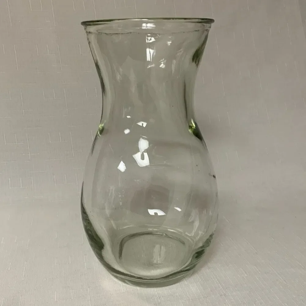 Hand blown Glass Green Tint Flower Vase Custom Crafted Artisan Home Decor Accent
